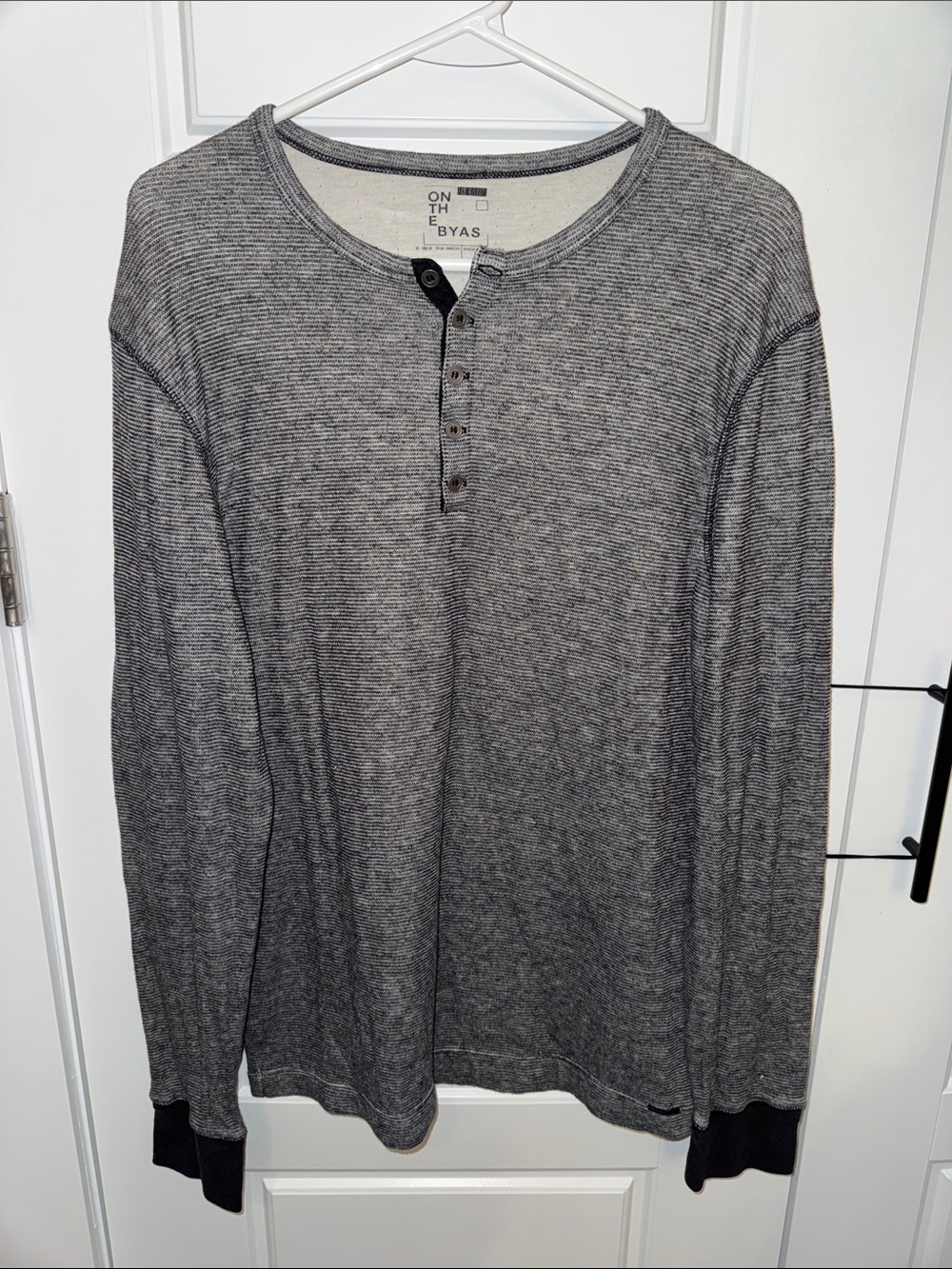 Men’s On The Byas Pinstriped Gray Long Sleeved Henley - Medium
